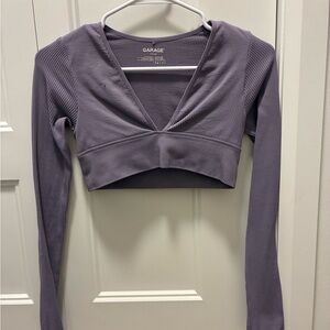 Garage Purple Long Sleeve Fitted Crop Top